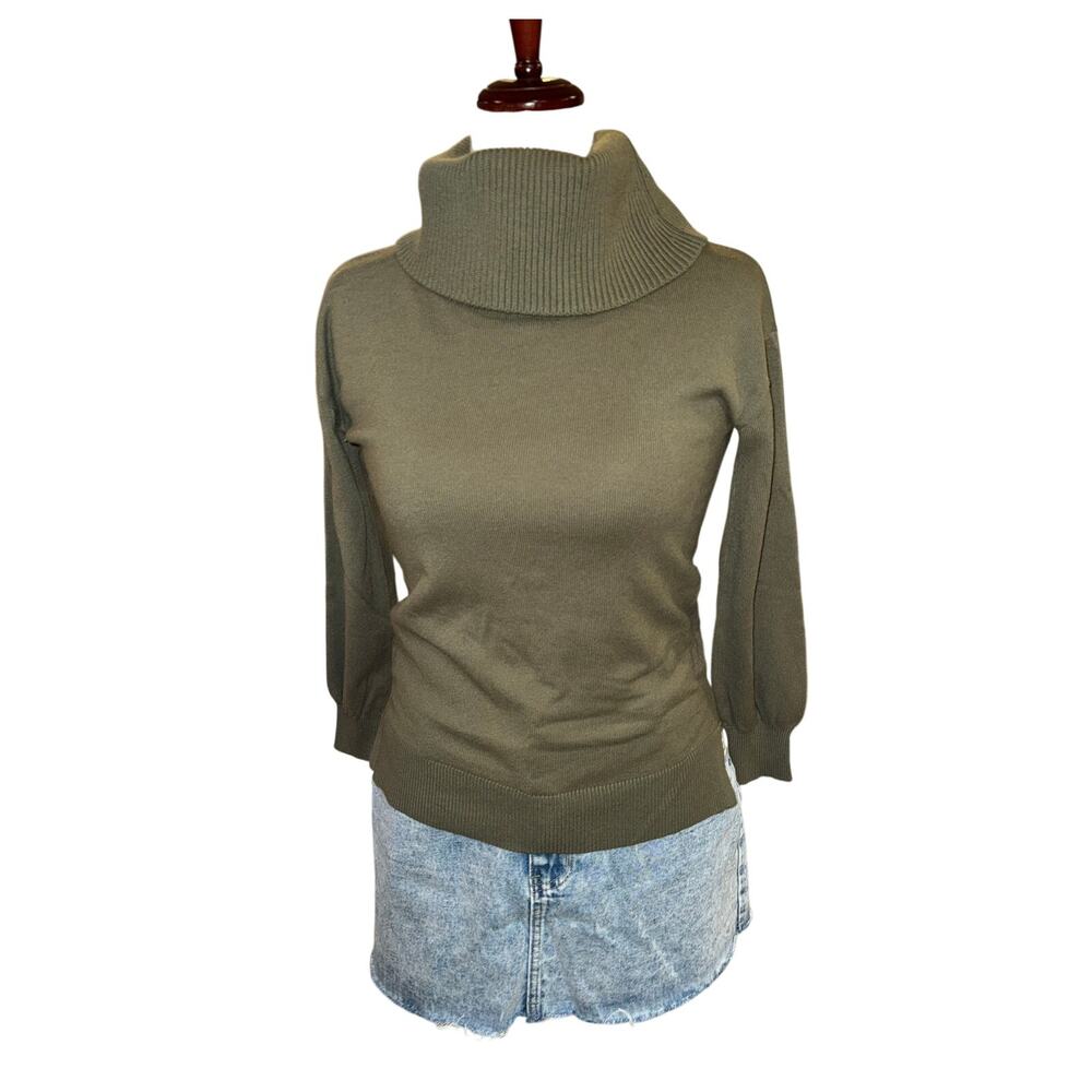 Loft Petite Funnel Neck Sweater Green Knit Long Sleeve Women's SP‎